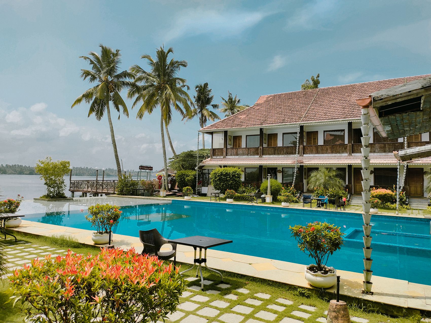 The salt-water pool in the afternoon